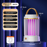 White Portable 3-in-1 Electric Mosquito Zapper Lamp - UV Bug Killer, Warm Night Light & Bright Lantern, USB Plug-in use